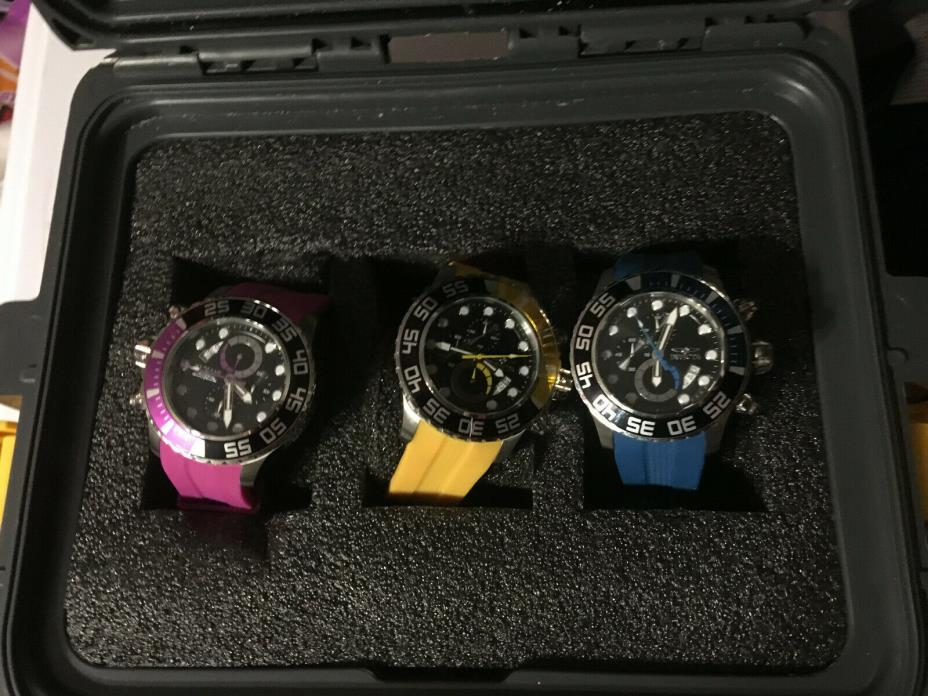 INVICTA THREE MENS PRO DIVER WATCHES MANTA RAY CHRONOGRAPH WATCHES WITH SILICONE