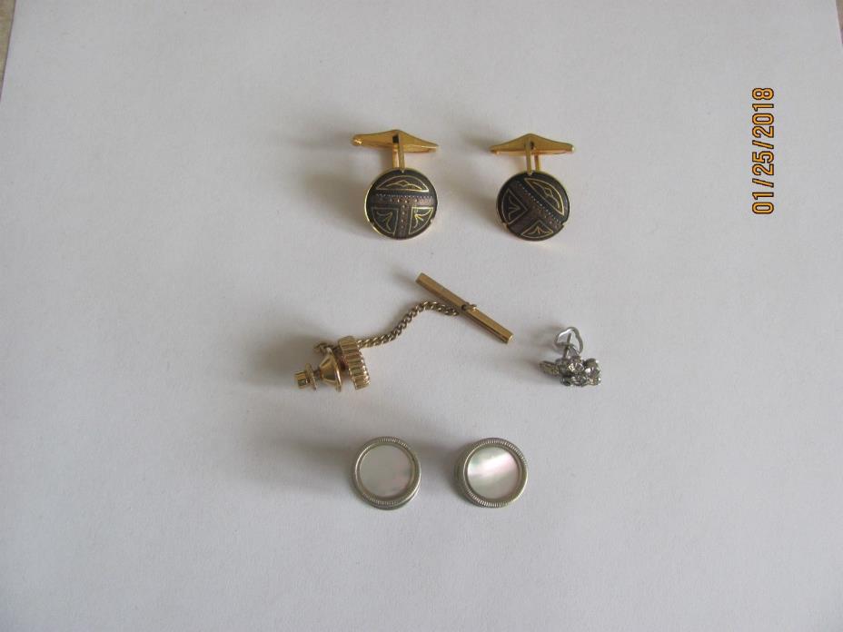 Vintage Lot Of Tie Tacks Tie Pin Spanish & Opalescent Cuff Links