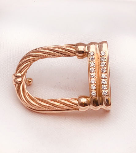 Gents Belt Buckle Men's Jewelry 18K Solid Gold Combined w Diamonds Rope Vintage