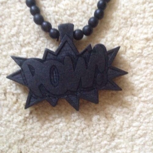 POW! Black Drake YOLO Chain Necklace Wood Bead Pie Waka Flocka Gucci Mane Rapper