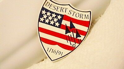 BIN2 DESERT STORM  PIN MARKED 1/26/91 WITH FLAG AND JETS PAINTED OVER BRASS