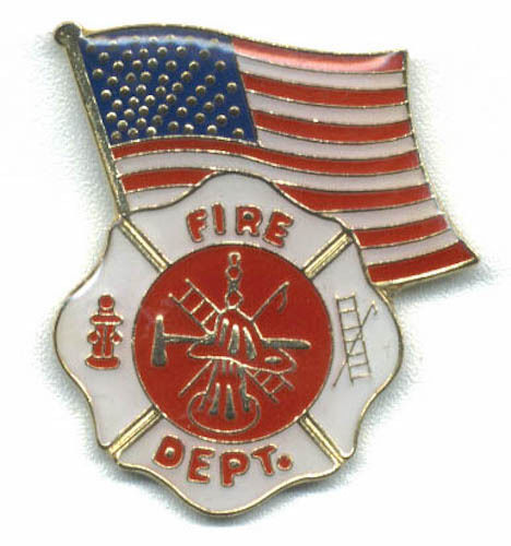 Fire Dept. Firefighter Fireman Maltese Cross with American Flag Lapel Hat Pin