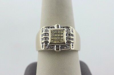 14K White Gold 1.5 TCW White & Invisible Set Yellow Diamond Men's Ring - Size 10