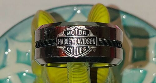 Harley-Davidson Men's Black Stainless Steel Wire Bar & Shield Ring HSR0032