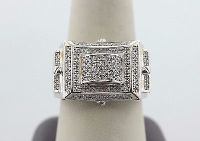 14K White Gold 0.75 TCW Diamond Men's Ring With Layered Curved Design - Size 10