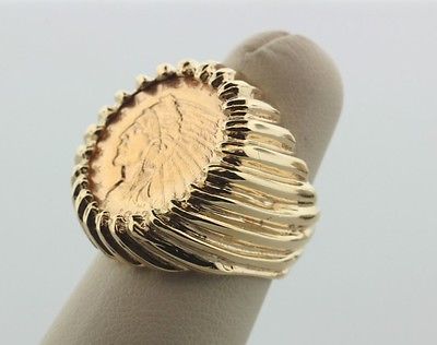 14K Solid Gold Men's Coin Ring - 1913 $2.5 Liberty Indian Head Coin - Size 6