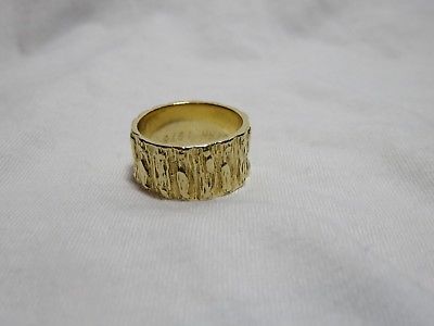 Men's 14K Yellow Gold Textured Wide Cigar Band Ring Wedding Unisex