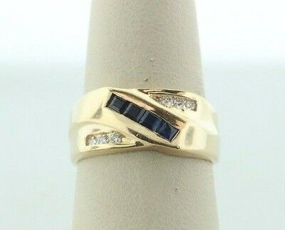 14K Yellow Gold Diamond & Sapphire Crossover Men's Ring - Size 6.5