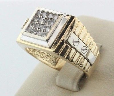 14K White & Yellow Gold Screw Watch Design 0.50ct Diamond Men's Ring - Size 11.5