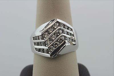 14K Solid White Gold Mens Ring with 1.20ct Channel Set Diamonds - 9.5