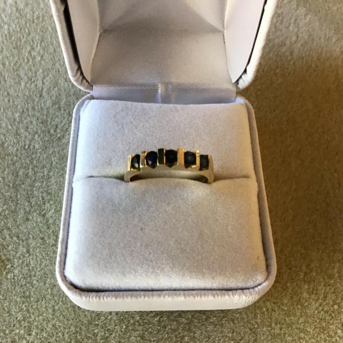 Natural saphire 5 stone 14k gold channel set band ring, size 6.75 Beautiful ring