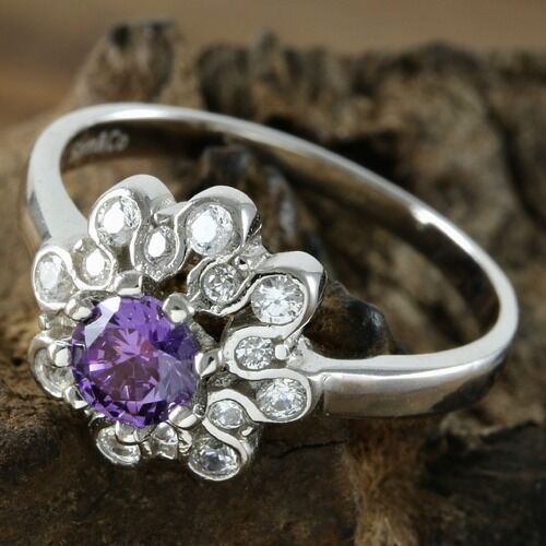 Amethyst And White Sapphire  Silver Ring