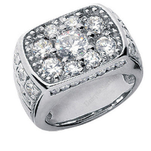 3.43 ct total Round Diamond Engagement Wedding Mens 14k White Gold Ring, G SI1