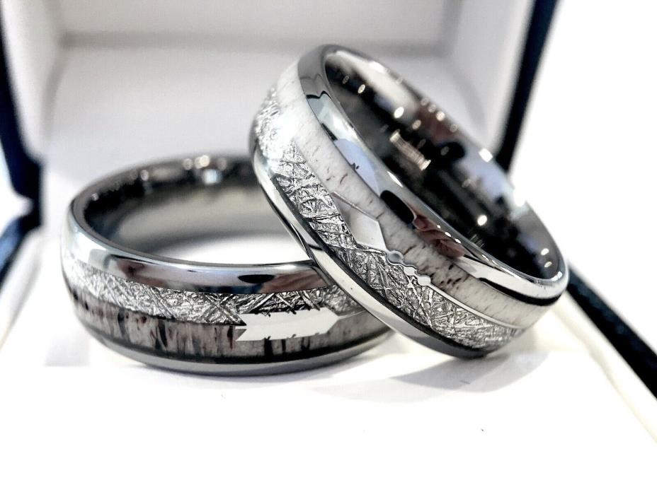 Meteorite Ring, Antler Wedding Band, Arrow Ring, Mens Tungsten Wedding Bands, En