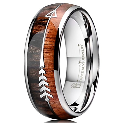 THREE KEYS JEWELRY 8mm Silver Tungsten Wedding Ring with Koa Wood Zebra Wood Two