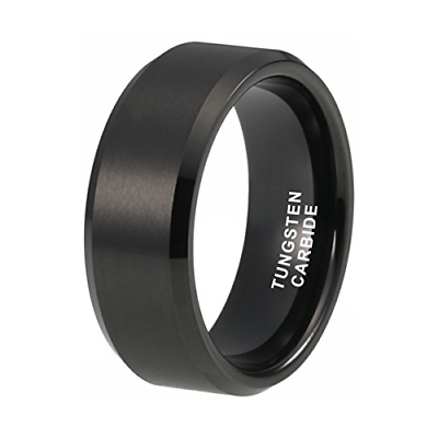 iTungsten 8mm Black Tungsten Carbide Rings for Men Women Wedding Bands Matte Fit