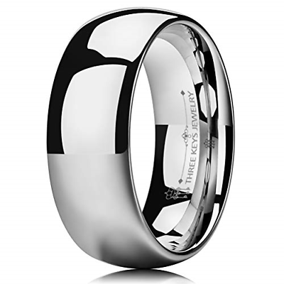 THREE KEYS JEWELRY 8mm Men's Wedding Ring White Tungsten Carbide Wedding Band