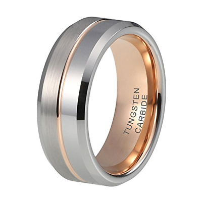 18K Rose Gold Tungsten Carbide Ring Wedding Band Half Matte Half Polished Edges