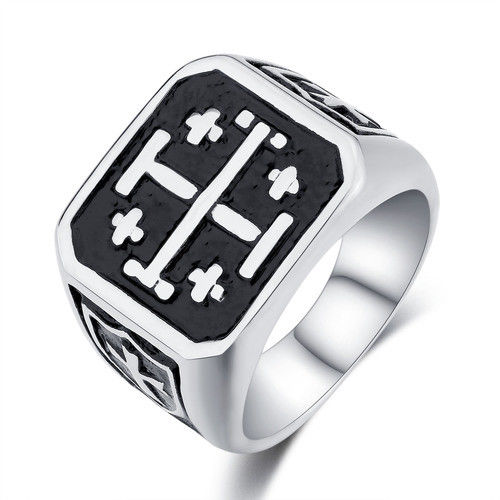 Cross Band Statement Ring Men's Black & Silver Stainless Steel