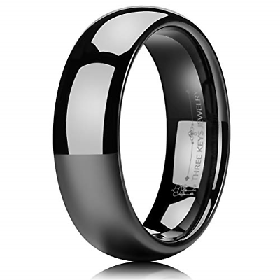 THREE KEYS JEWELRY 6mm Tungsten Carbide Wedding Ring Black Women's Wedding Band