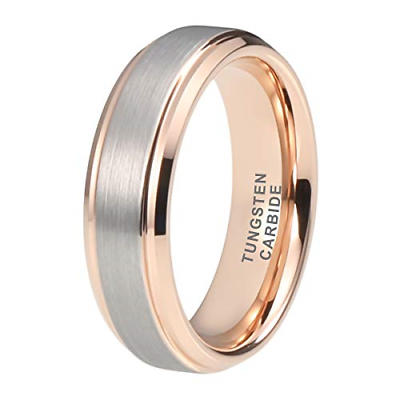 iTungsten 6mm Tungsten Carbide Ring Rose Gold Wedding Bands for Women Beveled