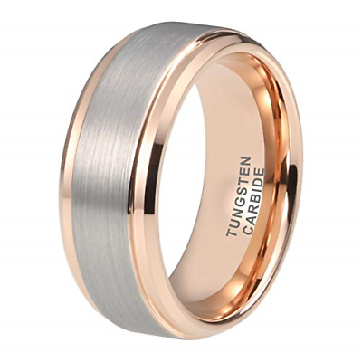 iTungsten 6mm 8mm Mens Tungsten Rings Womens Rose Gold Wedding Bands Stepped Top