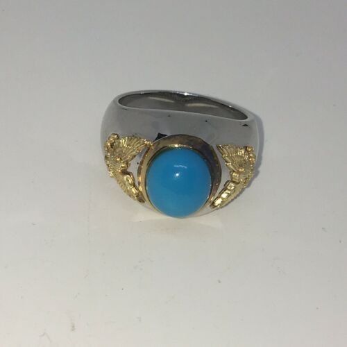 Men’s 10K Eagle Persian Turquoise Sterling Band Franklin Mint Ring Size 9.5