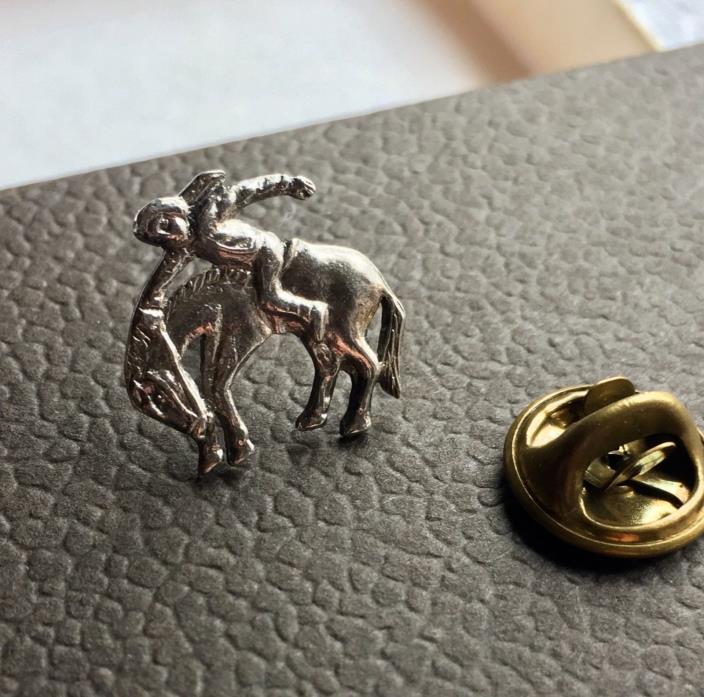 Vintage Mexico Sterling COWBOY RIDING HORSE Tie Tack Rodeo Signed GMK Men