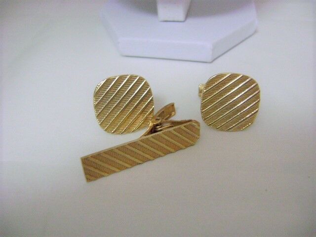 Men's Vintage Gold Cuff Links & Tie Clasp Set-Marked, PAT.PEND.