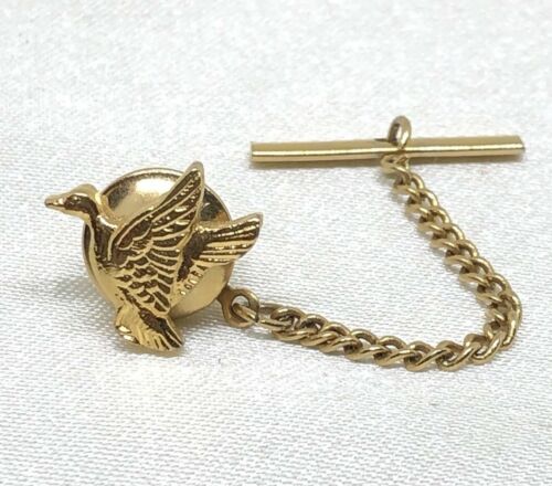 Flying Duck Tie Tack Gold Tone Hunting