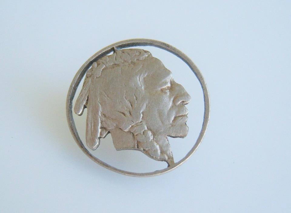 VINTAGE BUFFALO INDIAN HEAD NICKEL CUT OUT COIN TIE TAC ~USA ~VGC