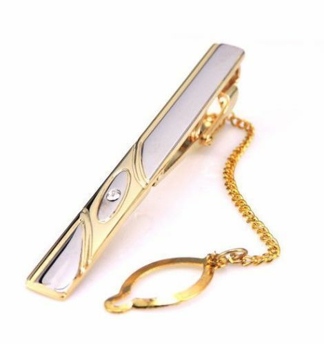 Mens Silver Tone Tie Clasp | Simulated Diamond | #11 | BUY ANY 3 GET 1 FREE