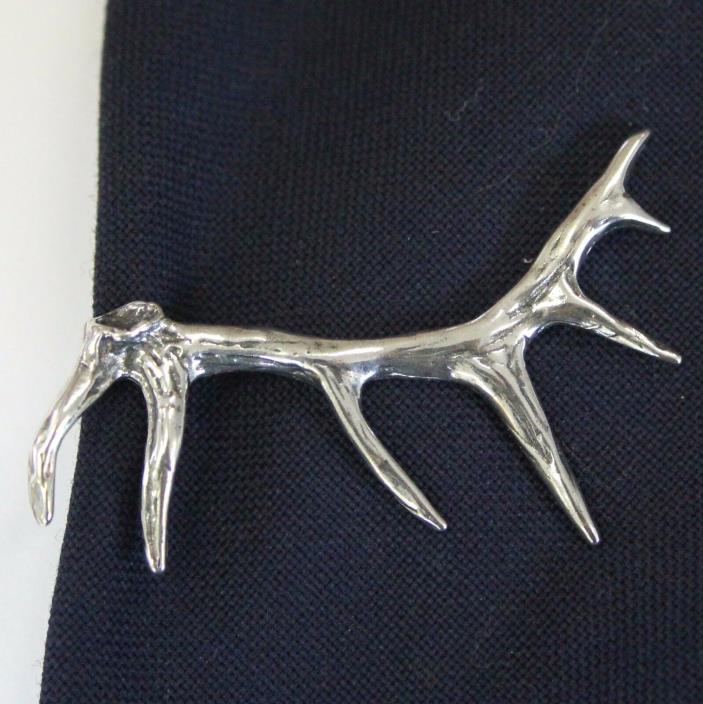 Mens Elk Antler Tie Bar Clasp Clip Silver Deer Antler Jewelery  Hunter 527