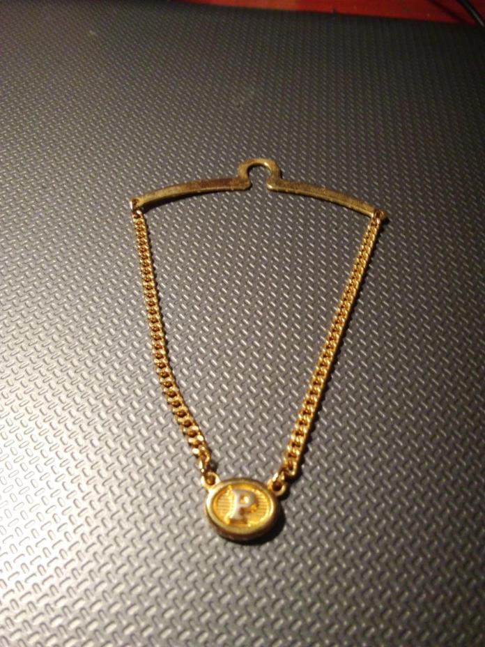 Vintage Button Tie Tack with chain and Intital P