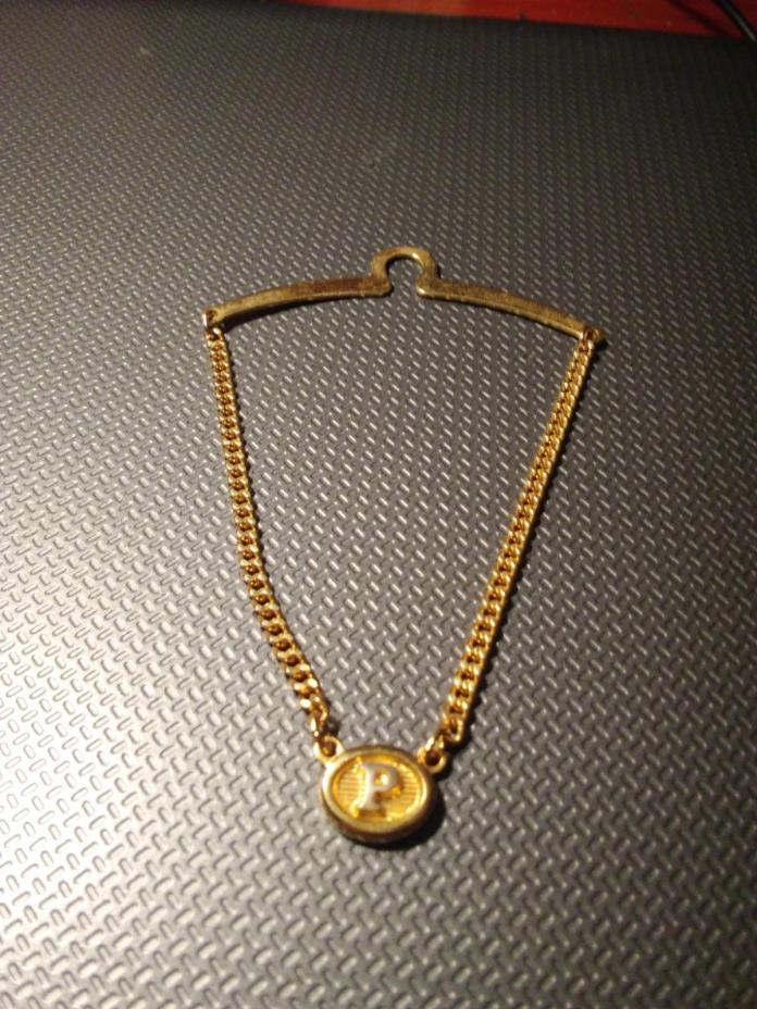 Vintage Button Tie Tack with chain and Intital P