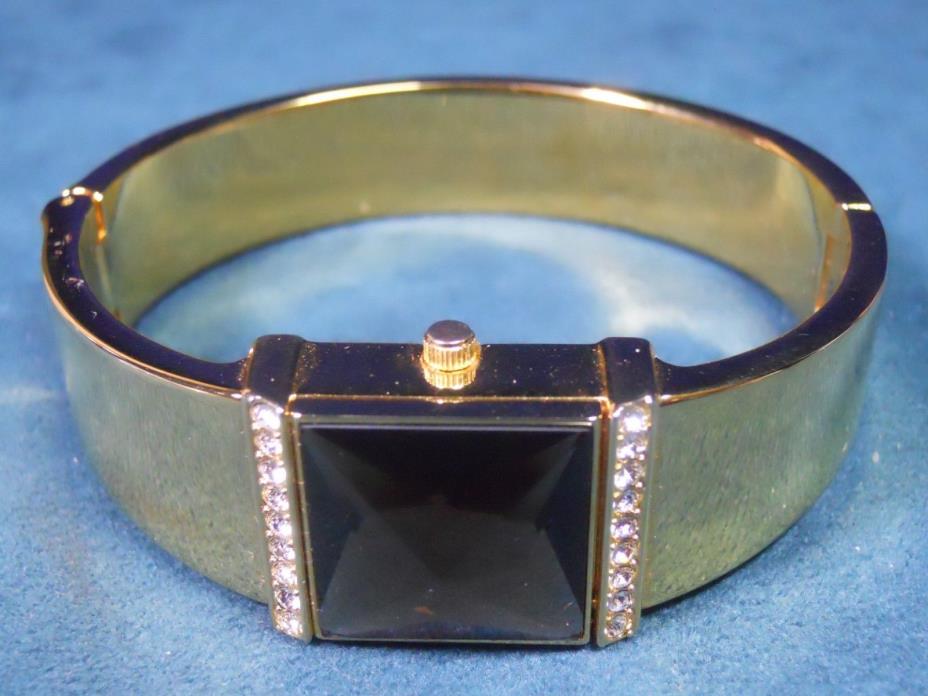ADRIENNE Gold Tone Limited Edition Flip Top BEJEWELED Bracelet Bangle WATCH