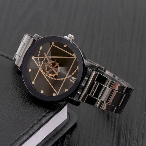 Creative New Dial Watch Men Black Quartz Full Steel Wristwatch