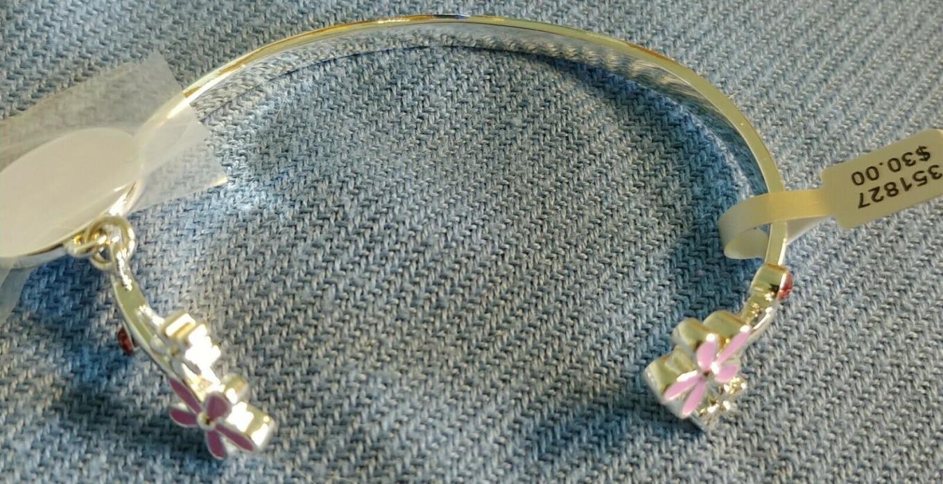 NEW Things Remembered SILVER PINK 60's FLOWERS ?? & DISK ID BRACELET