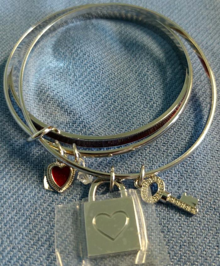 NEW Things Remembered SILVER HEART ? LOCK ?? KEY ?? DISK 3 STRAND ONE BRACELET