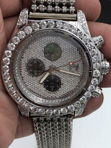 All iced out BREITLING SUPER AVENGER MENS DIAMOND WATCH 9+ carat