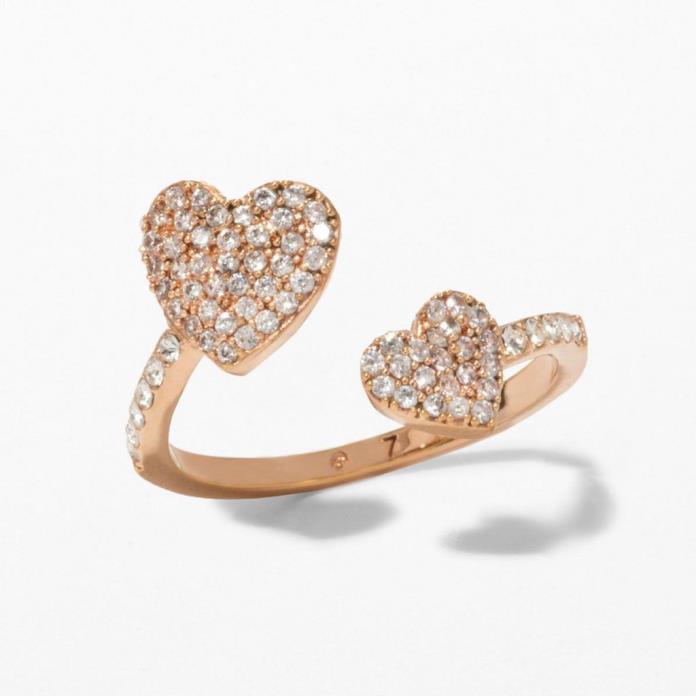 New Kate Spade Yours Truly Pave Heart Ring In Rose Gold Size 8. Adjustable