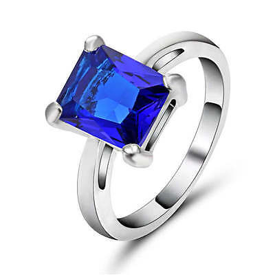 SZ 9 - BLUE SAPPHIRE-SILVER LAYERED RING-THE COSTUME JEWELRY KING