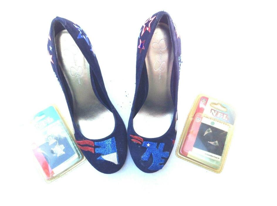 6 SUPER BOWLS NEW ENGLAND PATRIOTS LADIES SHOES  AND TOM BRADY EARRINGS