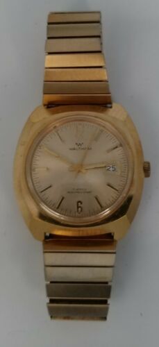 Vintage Mens WALTHAM 17 Jewels Shock Resistant Gold Metal Band Wrist Watch WORKS