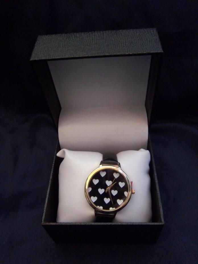 Black Watch with White Hearts - New in Box - Great Gift