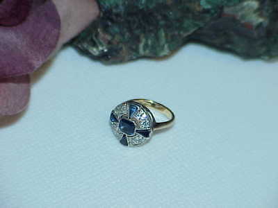 14k Art Deco Sapphire Diamond Antique Ring Rectangle Cut Sapphire Sz3.25 Antique