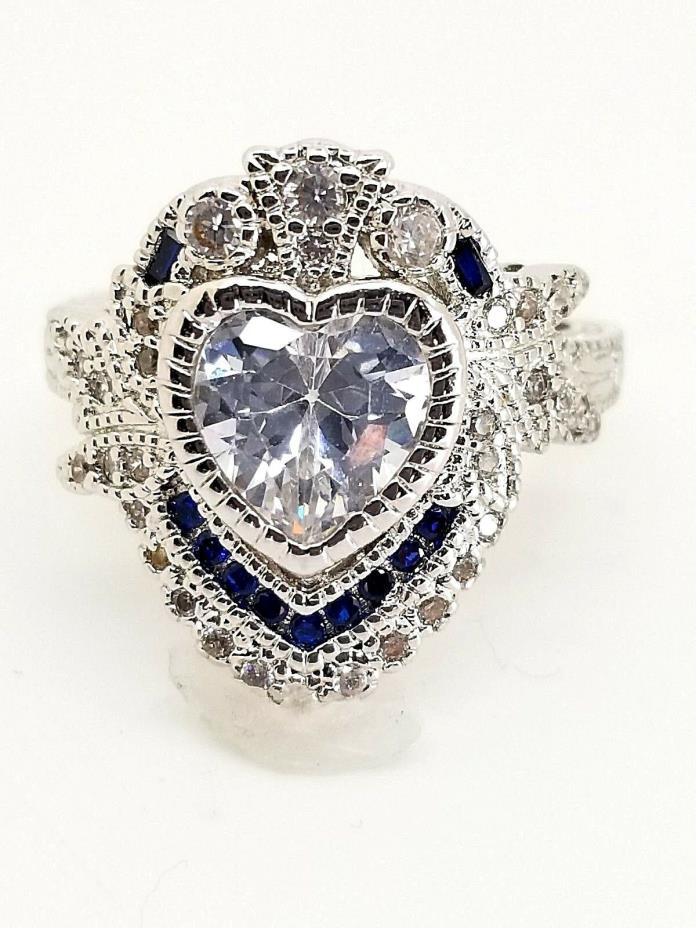 Reproduction Art Deco Nouveau Edwardian Sapphire & Heart Dia Sim. Ring S9