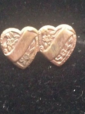 Victorian Copper Gold Tone Antique Heart Brooch Engraved Friendship Pin Hearts