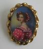 Portrait Cameo Pin Necklace Pendant Vintage Hand Painted Lady 12K Gold Filled
