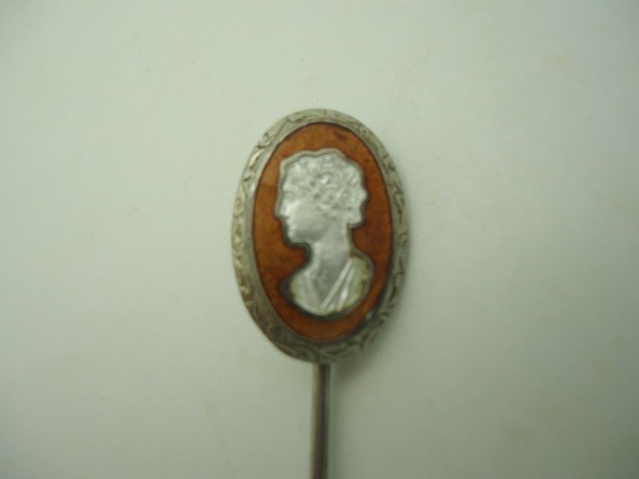 Victorian Silver & Copper Metal Foil Cameo Hat Lapel Tie Scarf Stick Pin